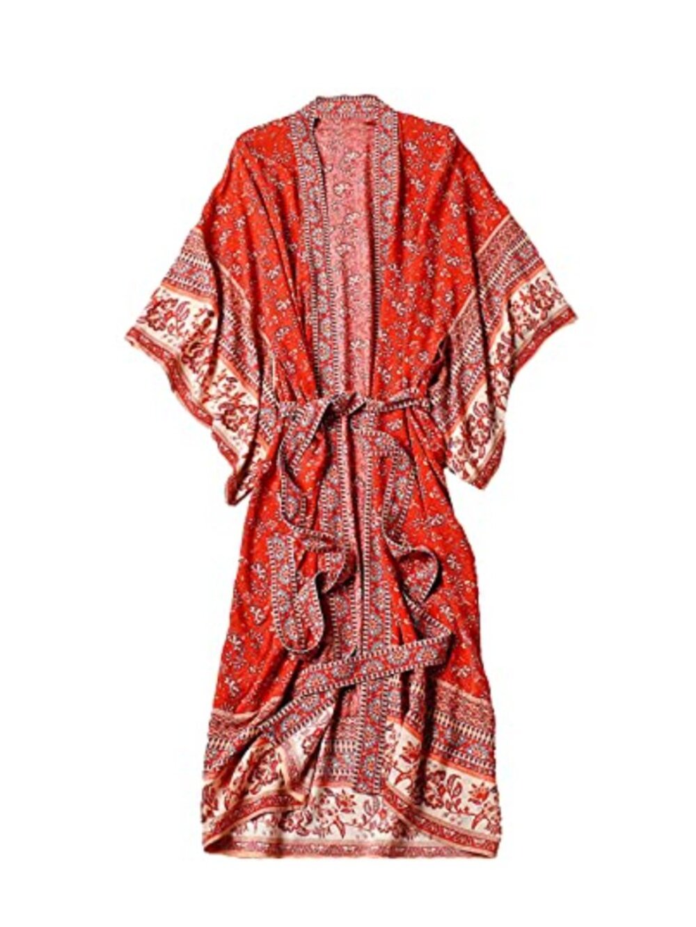 SHAREYOIU Kimono Long Robe Boho Floral Open Cardigan Cover Up